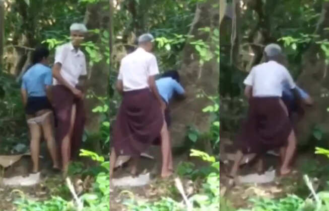 အဖိုးကြီး အပင်အောက်မှာ မတ်တပ်ဆွဲ မြန်မာ
